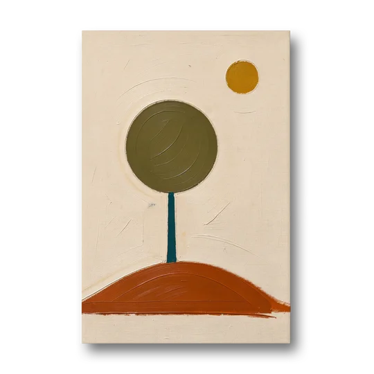 Mid Century Abstract Wall Art with Olive Circle Tree - Canvas Wall Art - Front
