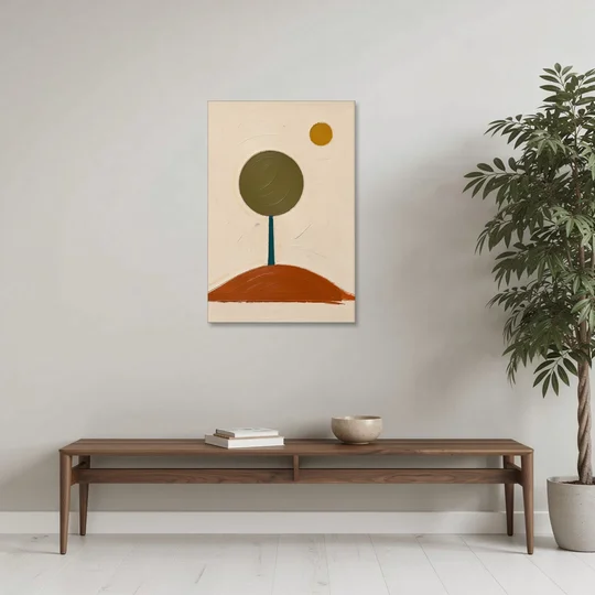 Mid Century Abstract Wall Art with Olive Circle Tree - Canvas Wall Art - Coffee Table - 24x36