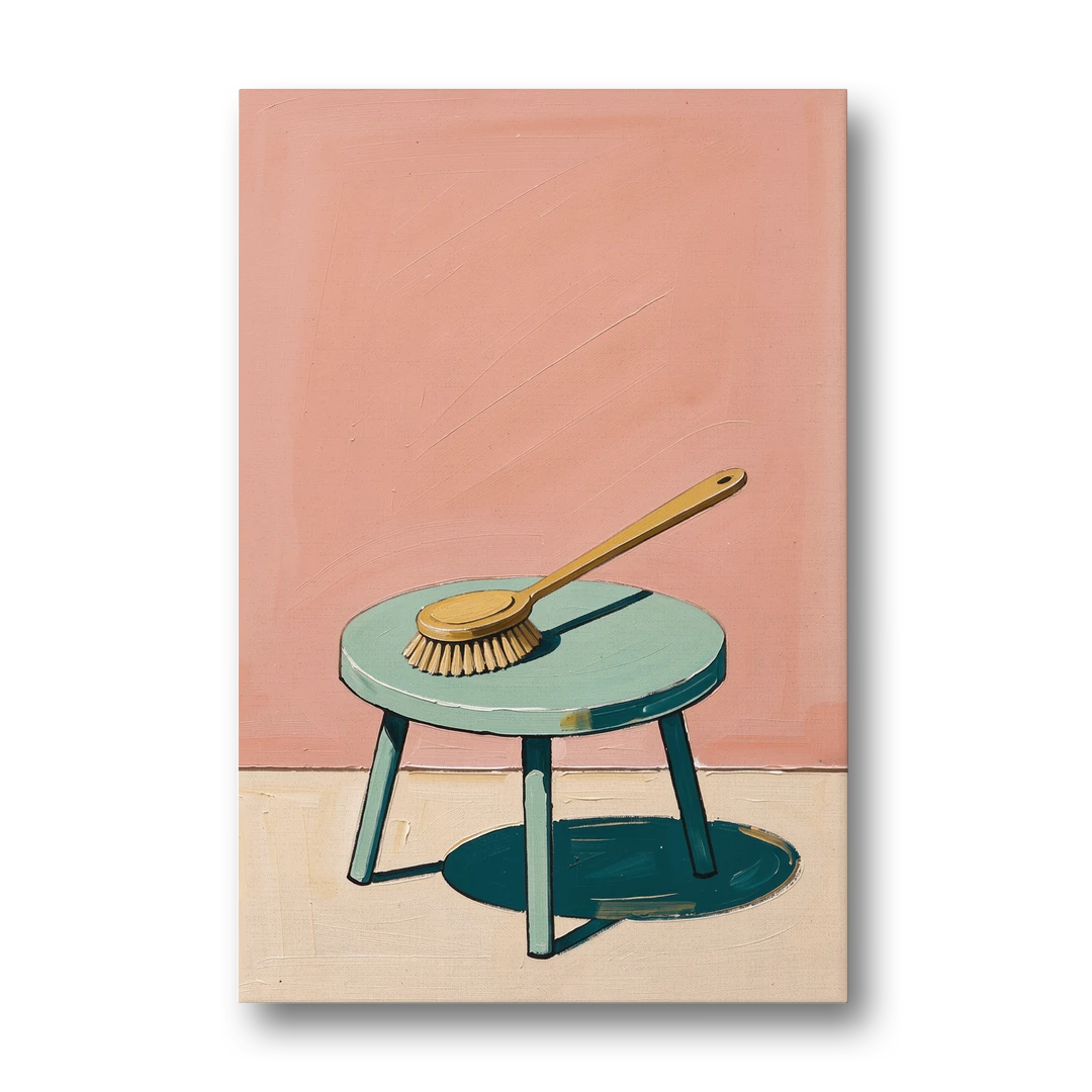 Mid Century Bathroom Wall Art of a Bath Brush - Canvas Wall Art - Front
