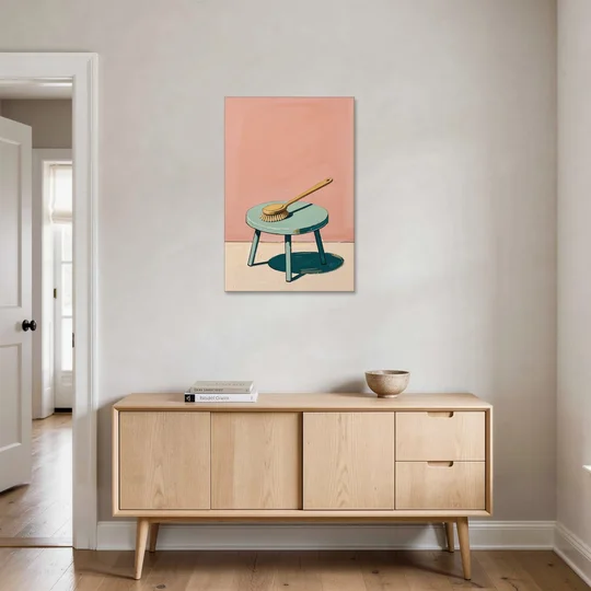 Mid Century Bathroom Wall Art of a Bath Brush - Canvas Wall Art - Coffee Table - 24x36