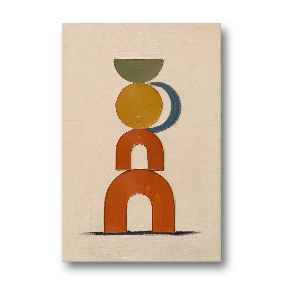Mid Century Boho Wall Art of Stacked Clay Arches - Canvas Wall Art - Front