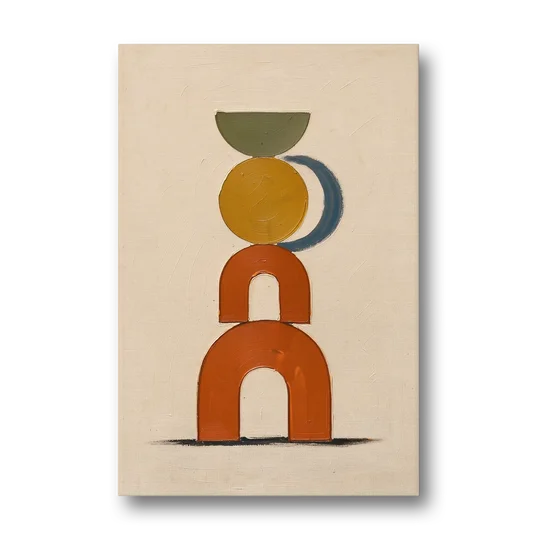 Mid Century Boho Wall Art of Stacked Clay Arches - Canvas Wall Art - Front