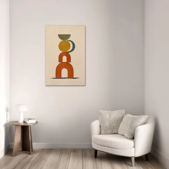 Mid Century Boho Wall Art of Stacked Clay Arches - Canvas Wall Art - Sofa - 24x36