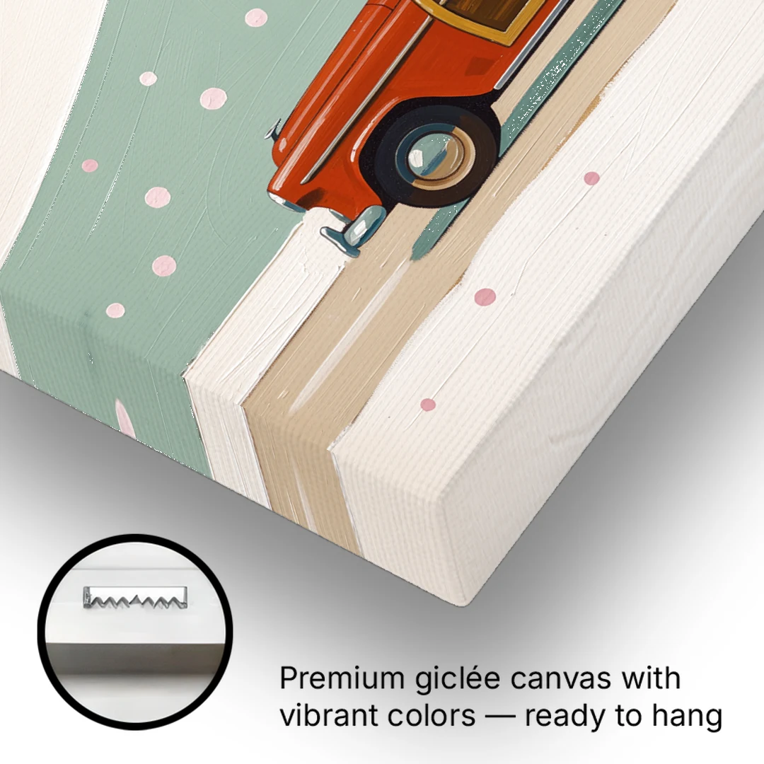 Mid Century Christmas Decor with a Woody Wagon - Canvas Wall Art - Gallery Wrap Corner