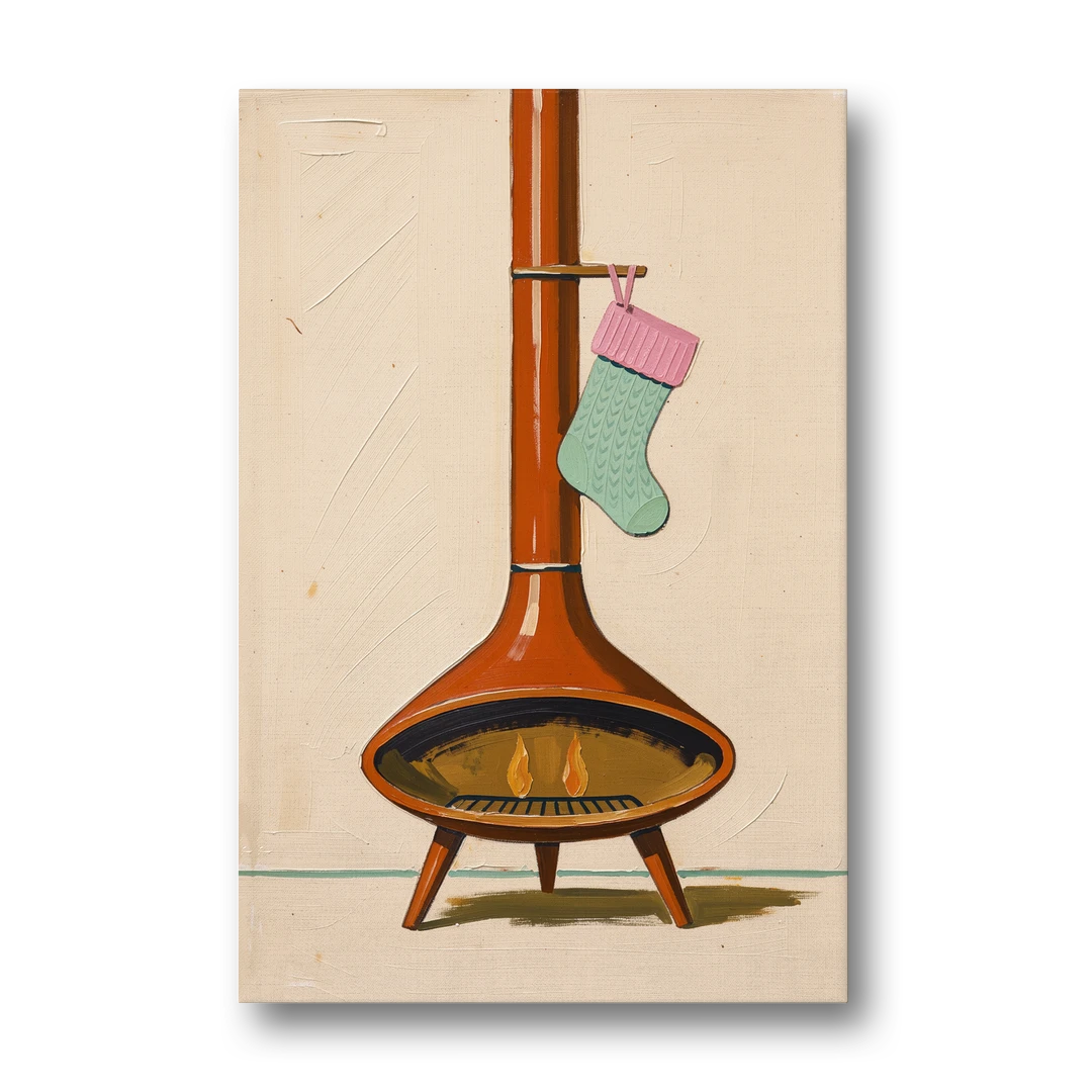 Mid-Century Christmas Wall Art of a Cone Fireplace - Canvas Wall Art - Front