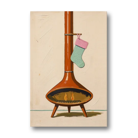 Mid-Century Christmas Wall Art of a Cone Fireplace - Canvas Wall Art - Front
