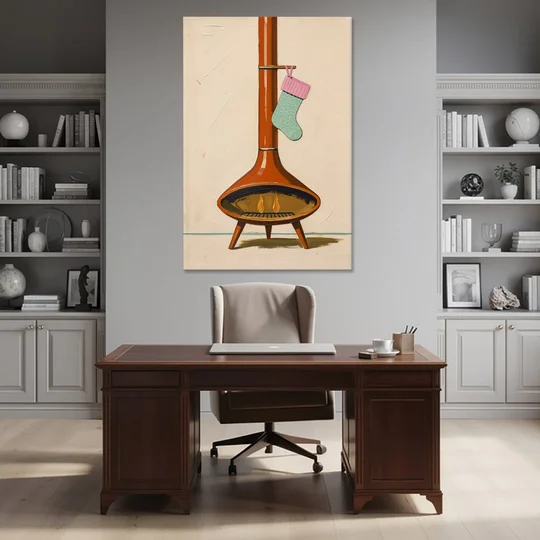 Mid-Century Christmas Wall Art of a Cone Fireplace - Canvas Wall Art - Office - 40x60