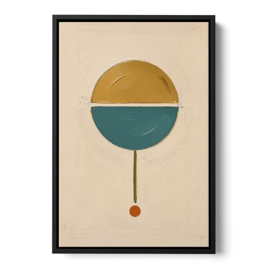 Mid Century Geometric Art with a Sliding Split Circle - Black Framed Canvas Wall Art - Front