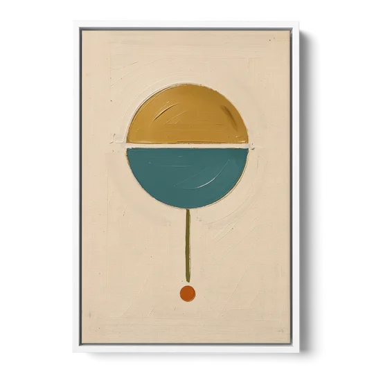Mid Century Geometric Art with a Sliding Split Circle - White Framed Canvas Wall Art - Front