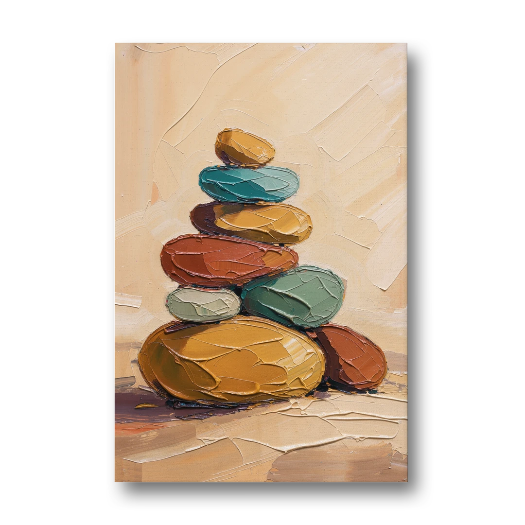 Mid Century Modern Abstract Ochre Pebble Cairn - Canvas Wall Art - Front