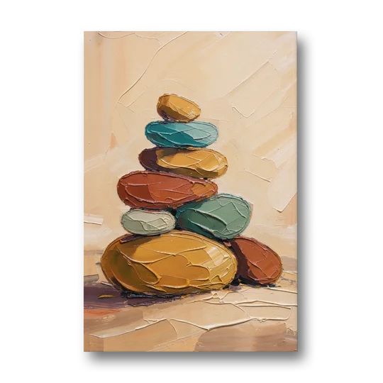 Mid Century Modern Abstract Ochre Pebble Cairn - Canvas Wall Art - Front