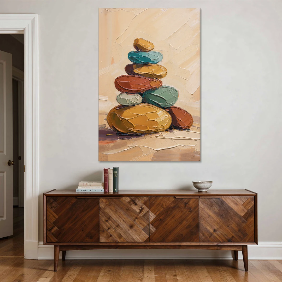Mid Century Modern Abstract Ochre Pebble Cairn - Canvas Wall Art - Coffee Table - 40x60