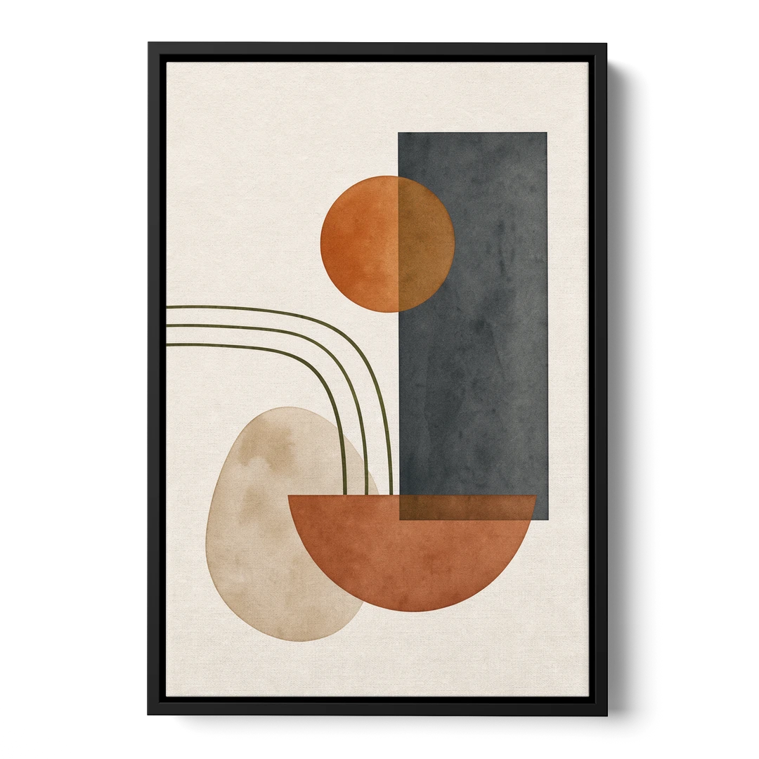 Mid Century Modern Abstract Painting with Slate Slab - Black Framed Canvas Wall Art - Front