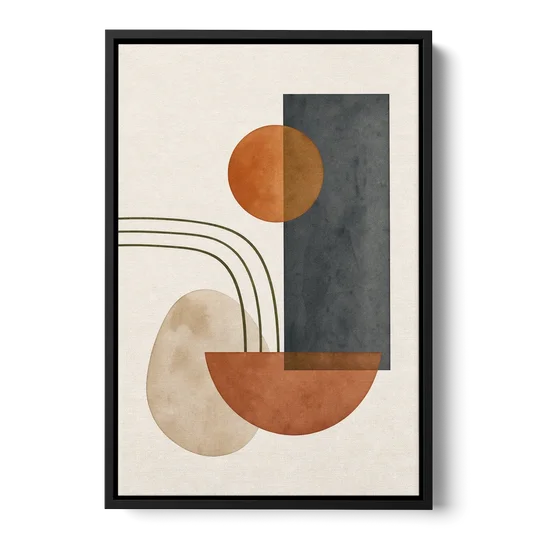 Mid Century Modern Abstract Painting with Slate Slab - Black Framed Canvas Wall Art - Front