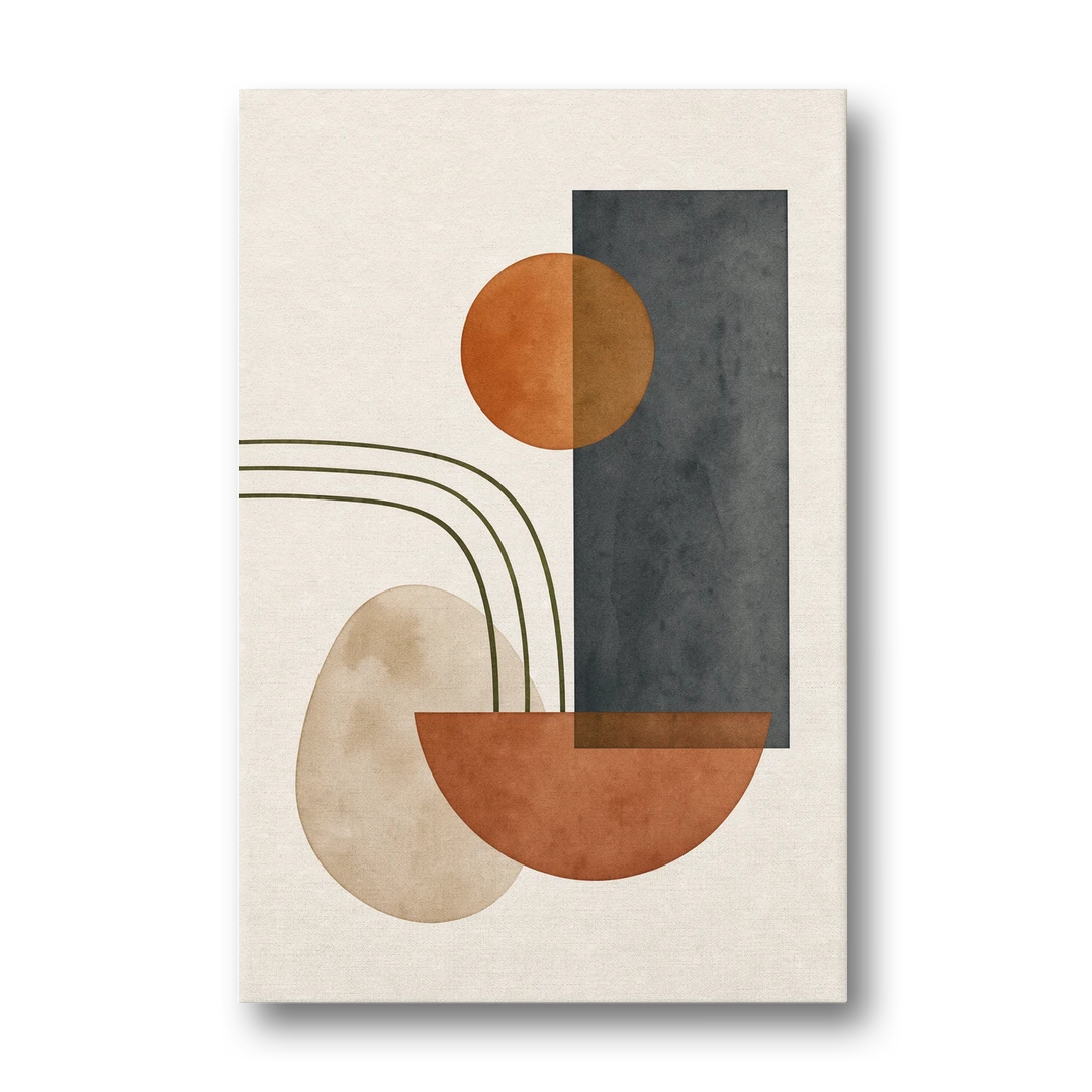Mid Century Modern Abstract Painting with Slate Slab - Canvas Wall Art - Front