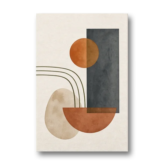 Mid Century Modern Abstract Painting with Slate Slab - Canvas Wall Art - Front