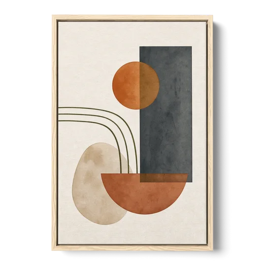 Mid Century Modern Abstract Painting with Slate Slab - Oak Framed Canvas Wall Art - Front