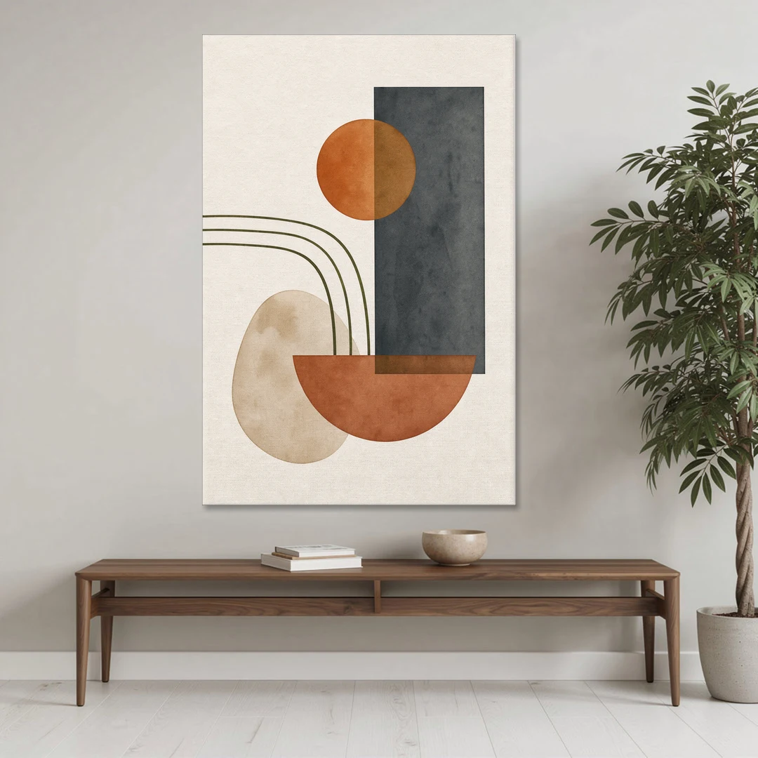 Mid Century Modern Abstract Painting with Slate Slab - Canvas Wall Art - Coffee Table - 40x60