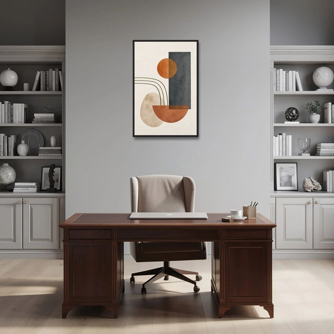 Mid Century Modern Abstract Painting with Slate Slab - Black Framed Canvas Wall Art - Office - 24x36
