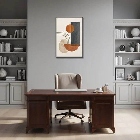Mid Century Modern Abstract Painting with Slate Slab - Black Framed Canvas Wall Art - Office - 24x36