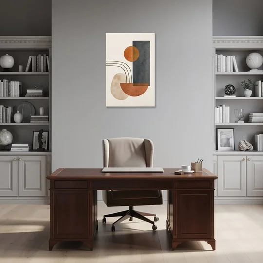 Mid Century Modern Abstract Painting with Slate Slab - Canvas Wall Art - Office - 24x36