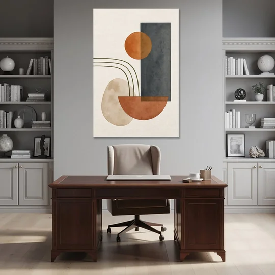 Mid Century Modern Abstract Painting with Slate Slab - Canvas Wall Art - Office - 40x60
