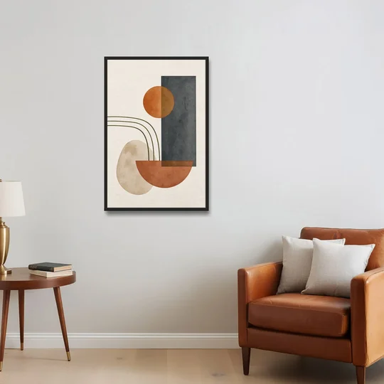 Mid Century Modern Abstract Painting with Slate Slab - Black Framed Canvas Wall Art - Sofa - 24x36