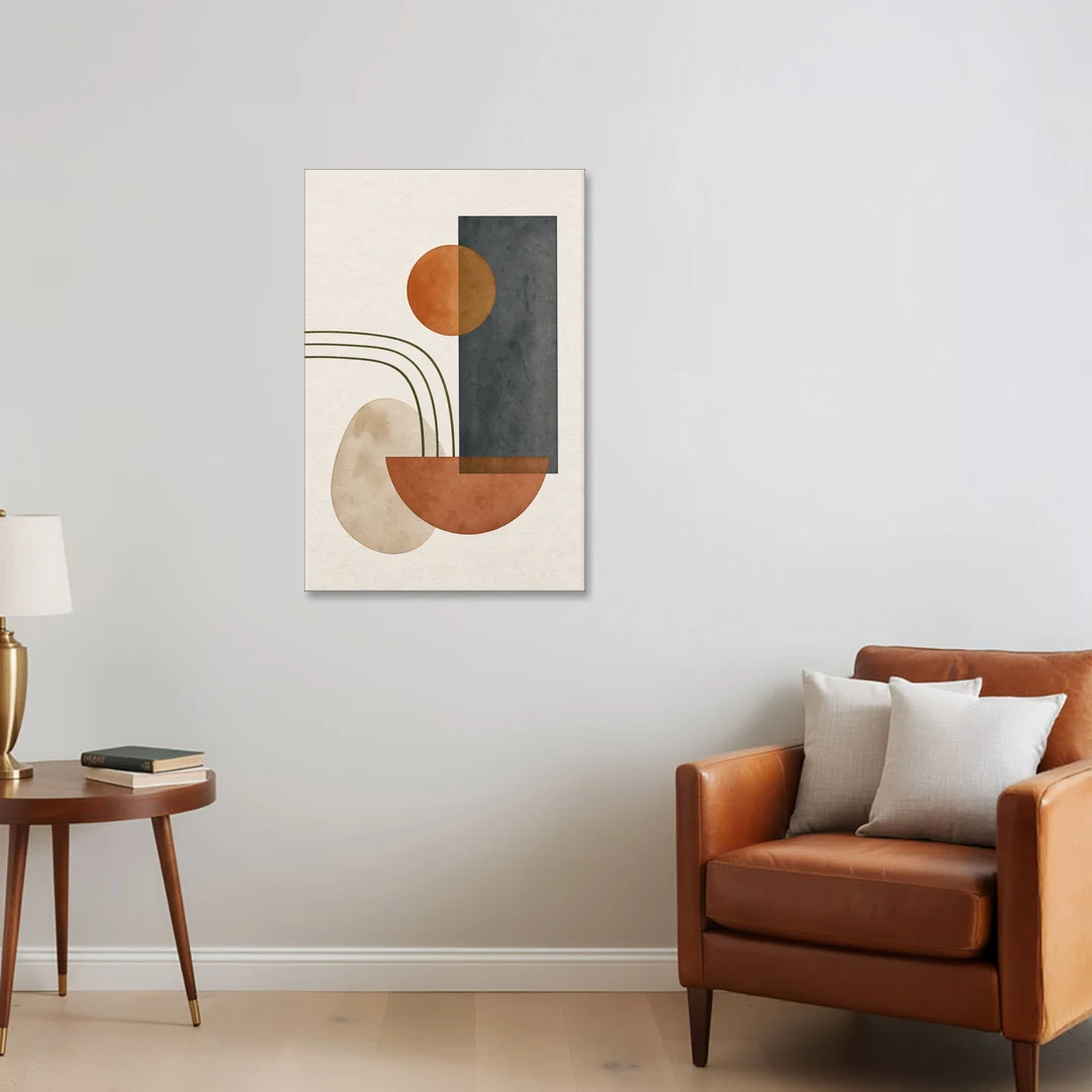 Mid Century Modern Abstract Painting with Slate Slab - Canvas Wall Art - Sofa - 24x36