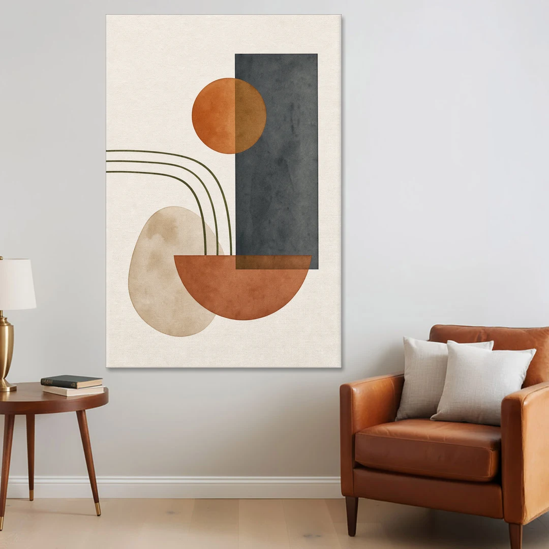Mid Century Modern Abstract Painting with Slate Slab - Canvas Wall Art - Sofa - 40x60