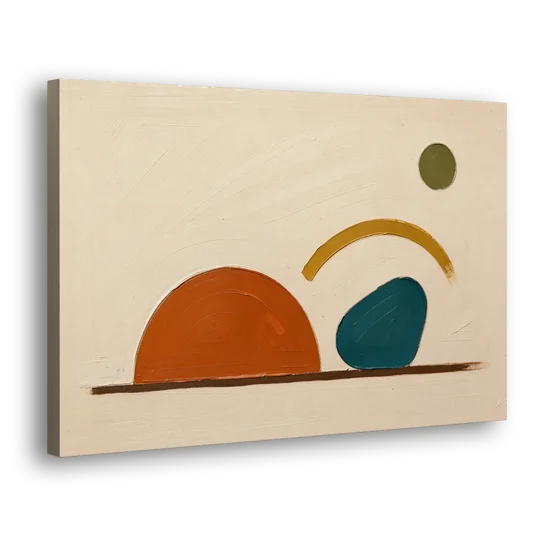 Mid Century Modern Art Half Circle With Teal Pebble - Canvas Wall Art - Side