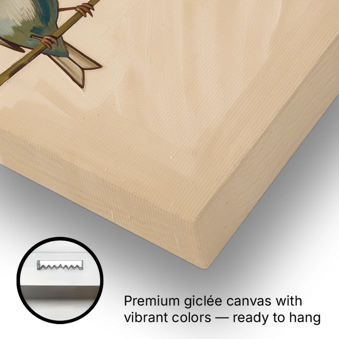 Mid Century Modern Art Prints with Two Songbirds - Canvas Wall Art - Gallery Wrap Corner