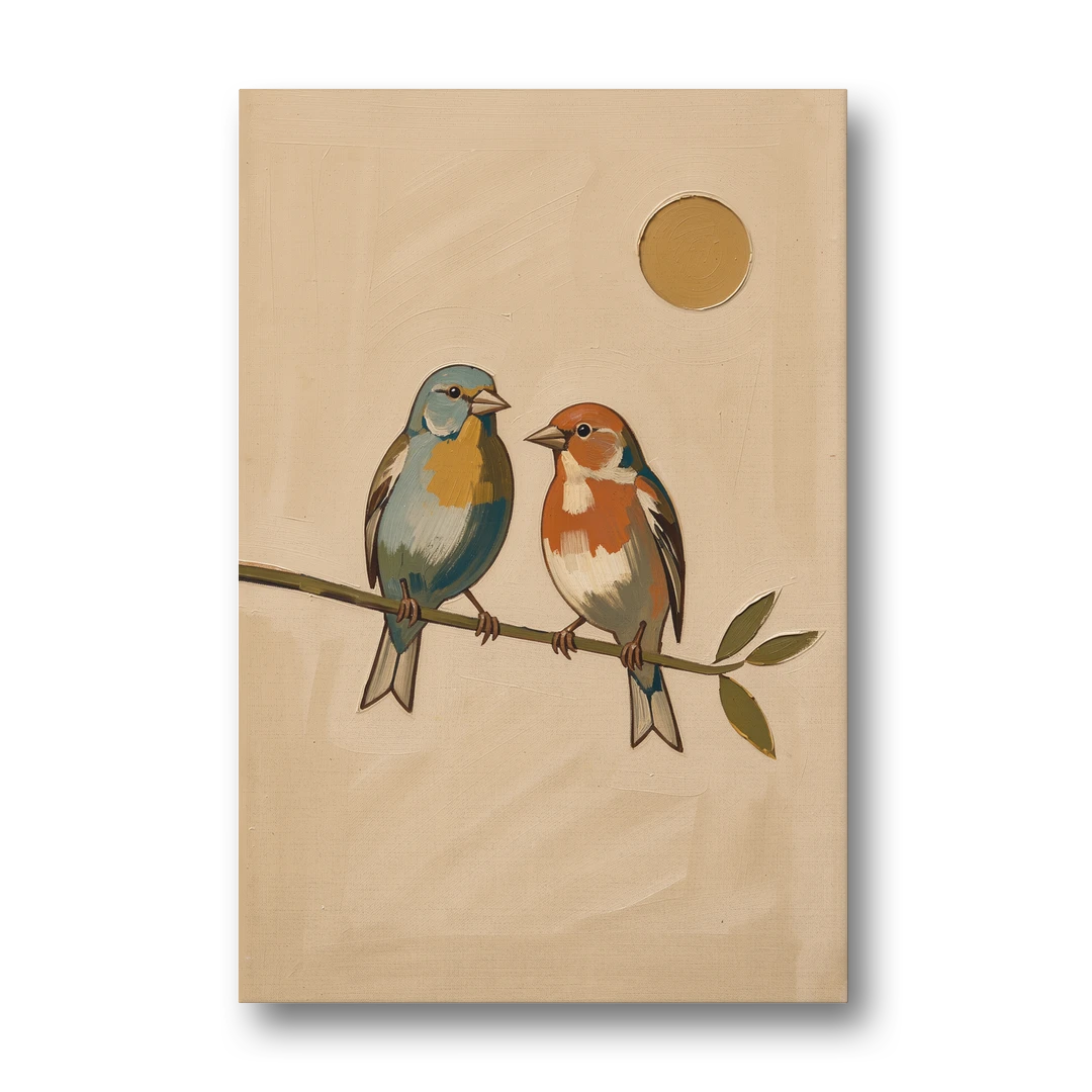 Mid Century Modern Art Prints with Two Songbirds - Canvas Wall Art - Front