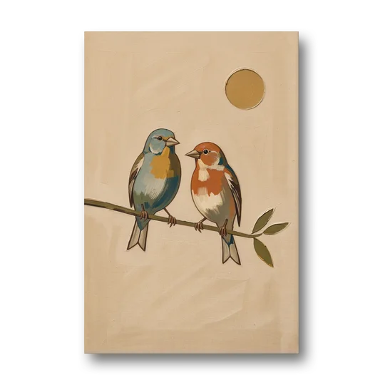 Mid Century Modern Art Prints with Two Songbirds - Canvas Wall Art - Front