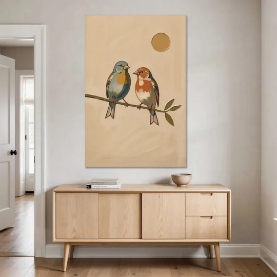 Mid Century Modern Art Prints with Two Songbirds - Canvas Wall Art - Coffee Table - 40x60