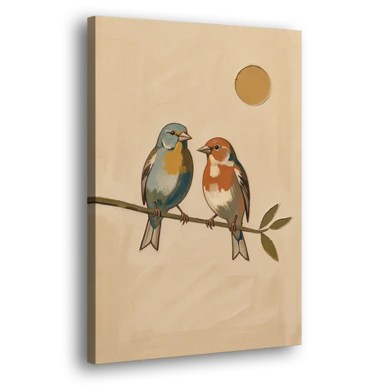 Mid Century Modern Art Prints with Two Songbirds - Canvas Wall Art - Side