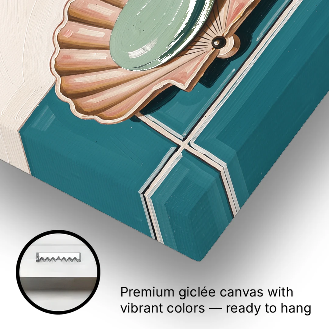 Mid Century Modern Bathroom Art Scallop Shell Soap Dish - Canvas Wall Art - Gallery Wrap Corner