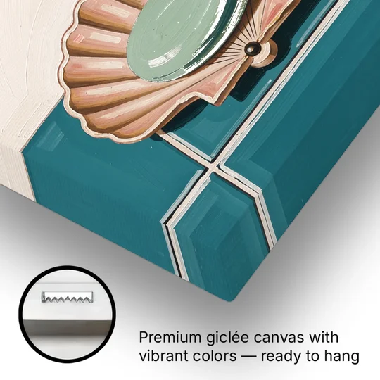Mid Century Modern Bathroom Art Scallop Shell Soap Dish - Canvas Wall Art - Gallery Wrap Corner