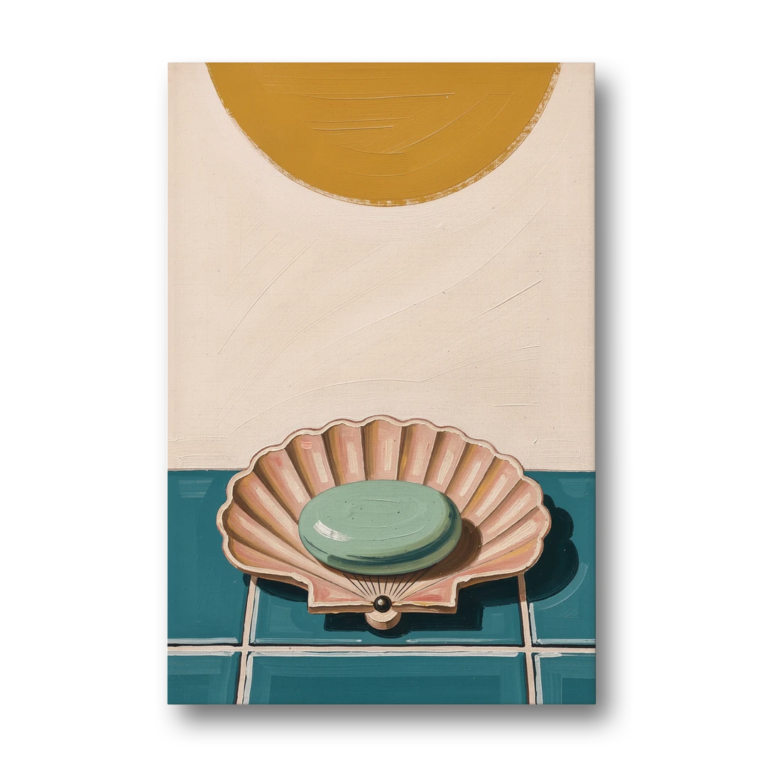Mid Century Modern Bathroom Art Scallop Shell Soap Dish - Canvas Wall Art - Front