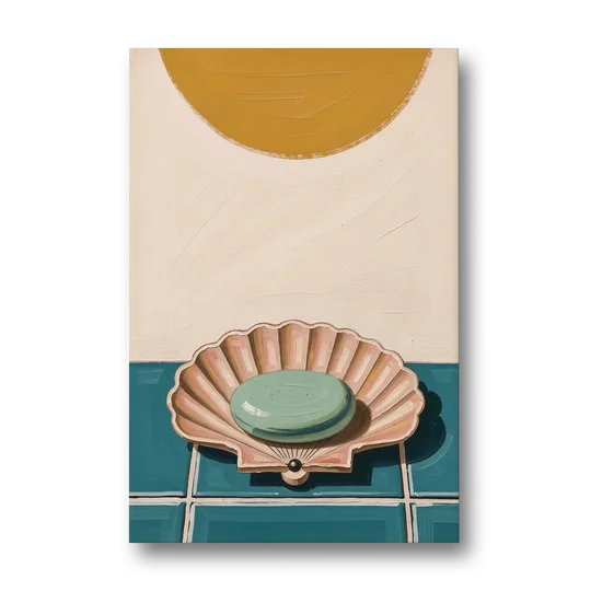Mid Century Modern Bathroom Art Scallop Shell Soap Dish - Canvas Wall Art - Front