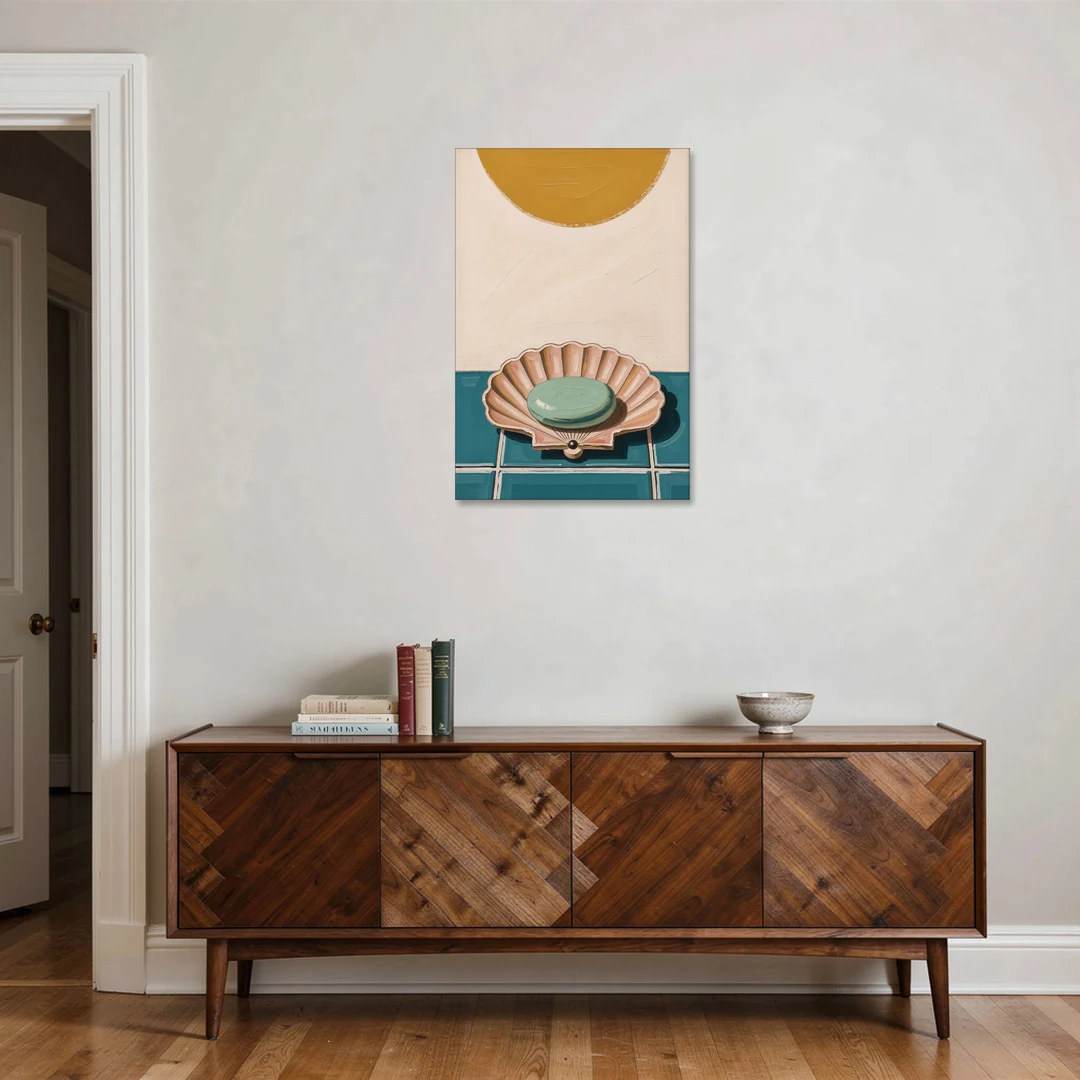 Mid Century Modern Bathroom Art Scallop Shell Soap Dish - Canvas Wall Art - Coffee Table - 24x36