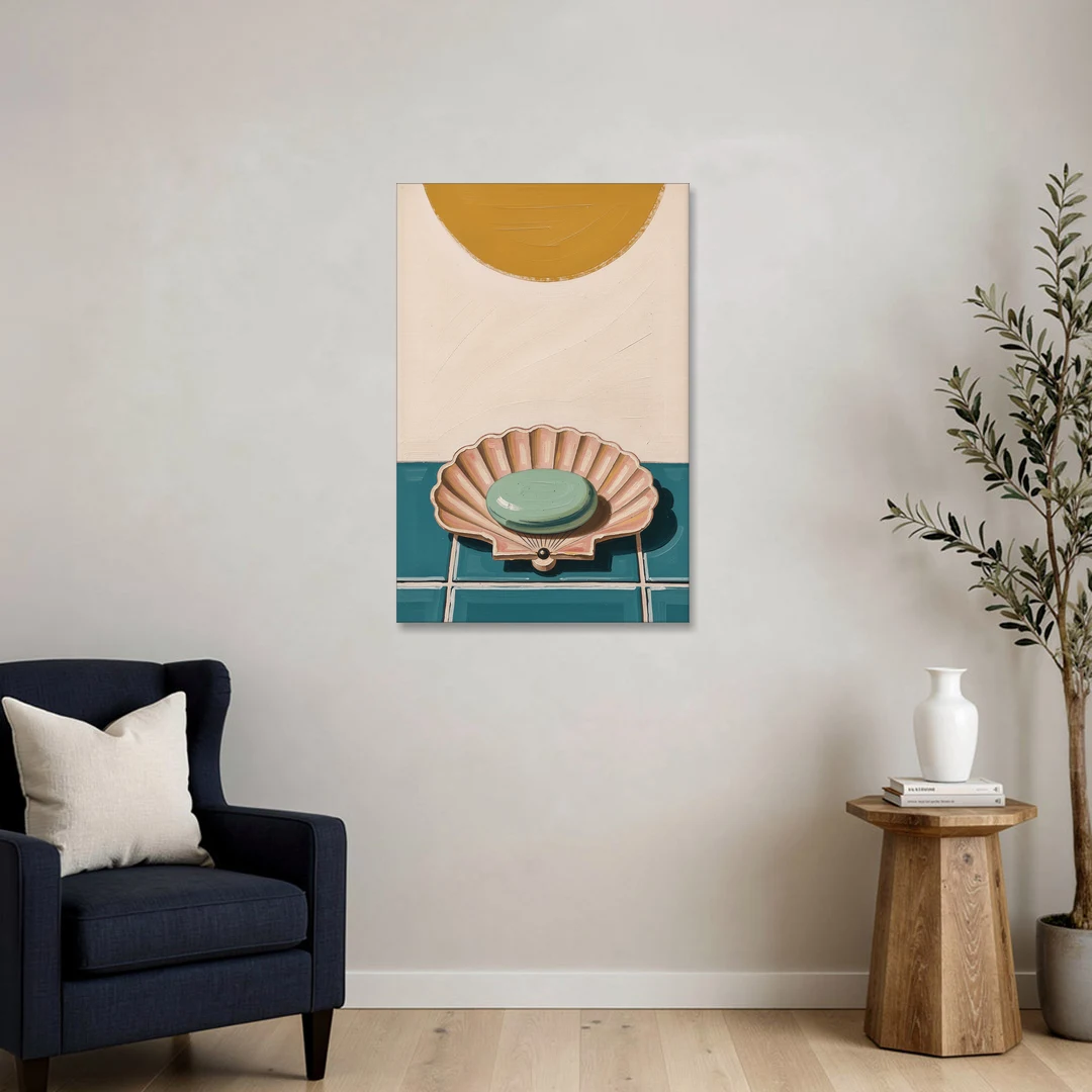 Mid Century Modern Bathroom Art Scallop Shell Soap Dish - Canvas Wall Art - Sofa - 24x36