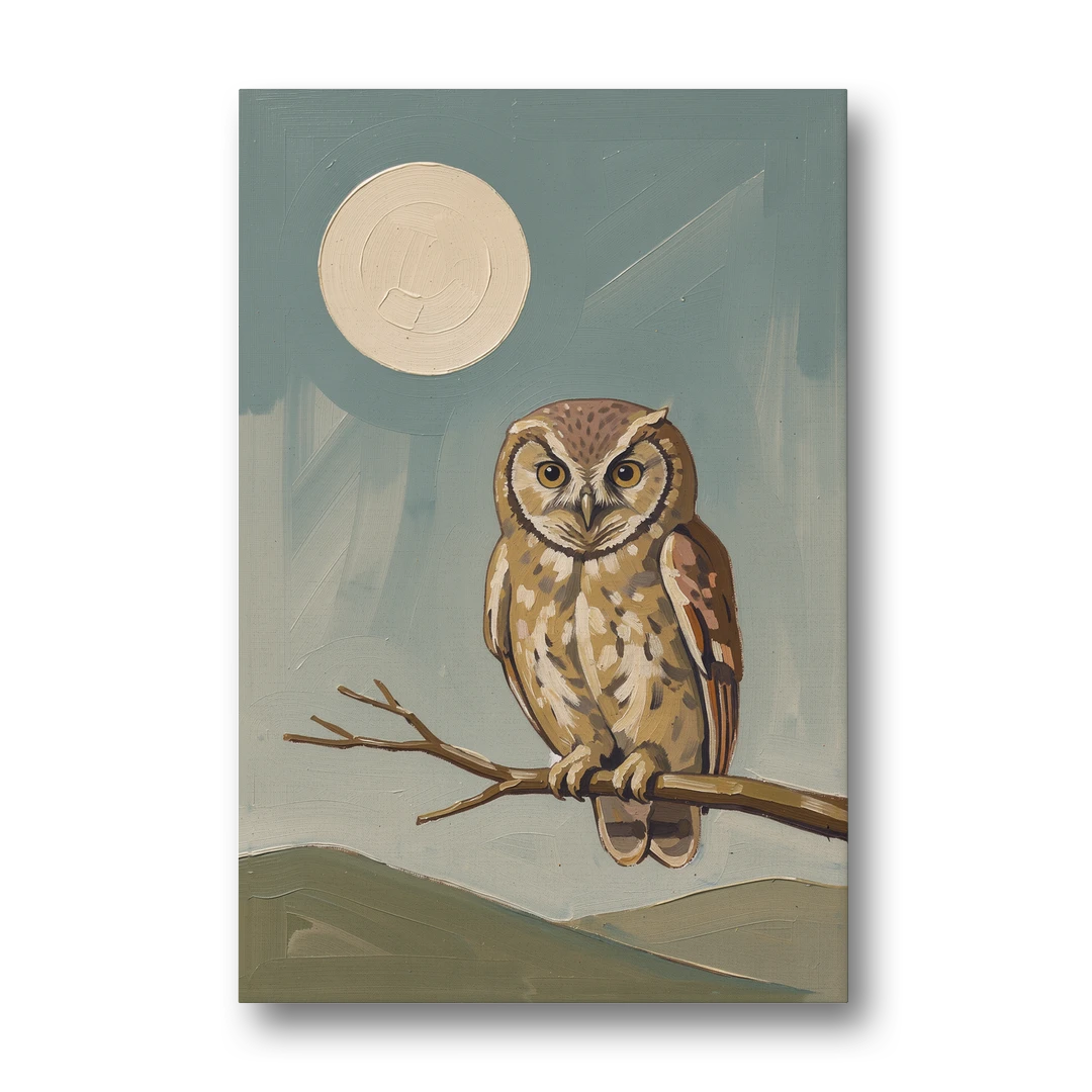 Mid Century Modern Gallery Wall Owl Under the Moon - Canvas Wall Art - Front