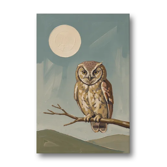 Mid Century Modern Gallery Wall Owl Under the Moon - Canvas Wall Art - Front