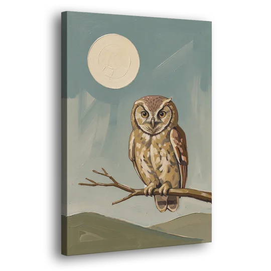 Mid Century Modern Gallery Wall Owl Under the Moon - Canvas Wall Art - Side