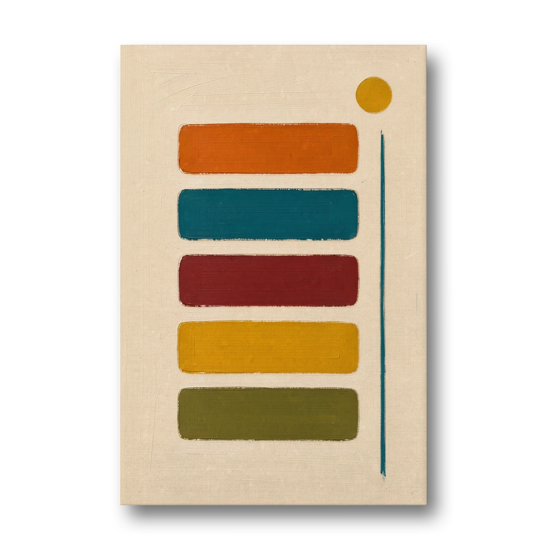 Mid Century Modern Home Decor with Five Stacked Swatches - Canvas Wall Art - Front