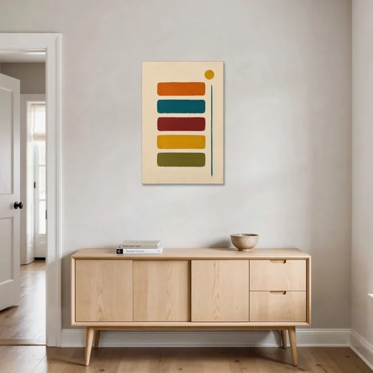 Mid Century Modern Home Decor with Five Stacked Swatches - Canvas Wall Art - Coffee Table - 24x36