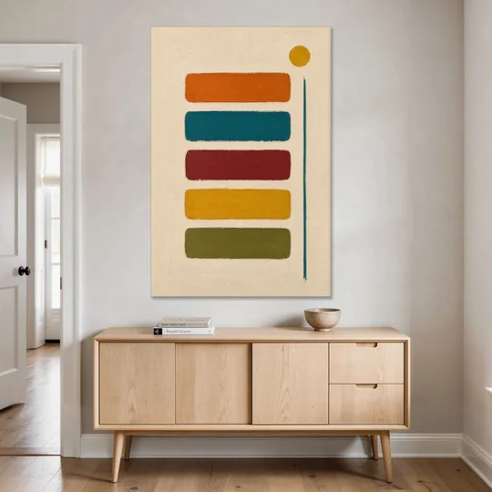 Mid Century Modern Home Decor with Five Stacked Swatches - Canvas Wall Art - Coffee Table - 40x60