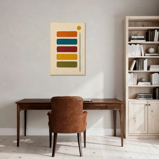 Mid Century Modern Home Decor with Five Stacked Swatches - Canvas Wall Art - Office - 24x36
