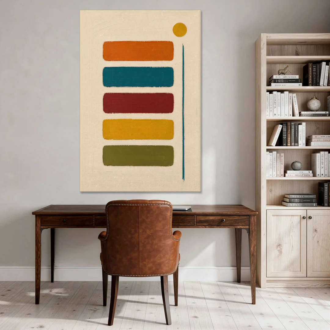 Mid Century Modern Home Decor with Five Stacked Swatches - Canvas Wall Art - Office - 40x60