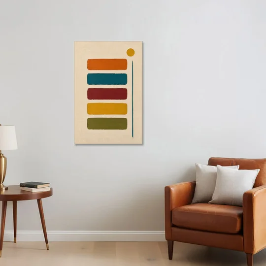 Mid Century Modern Home Decor with Five Stacked Swatches - Canvas Wall Art - Sofa - 24x36